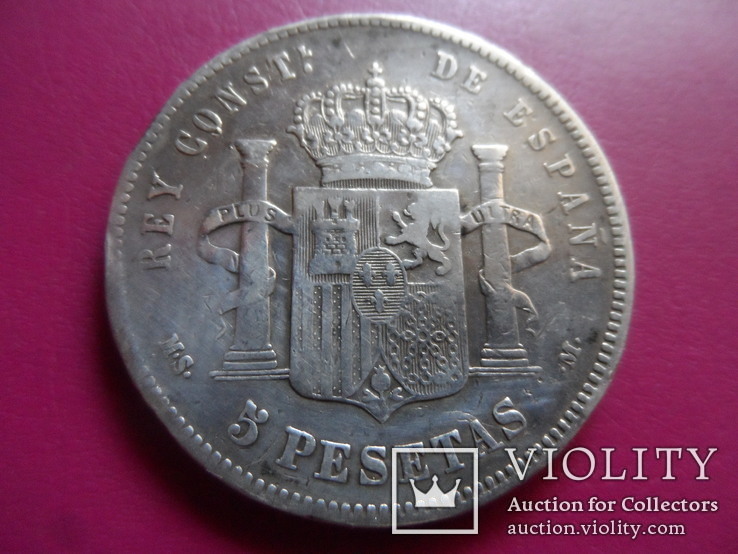 5 песет 1885  Испания  серебро  (S.1.6)~, photo number 2