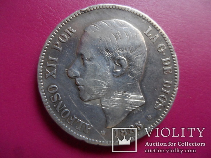 5 песет 1885  Испания  серебро  (S.1.6)~, photo number 4