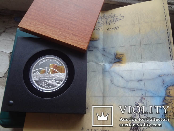 1  доллар 2006  Австралия карта  Мельбурна унция 999 серебро~, фото №10