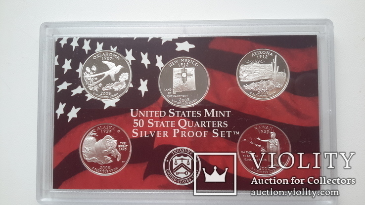 Набор 25 центов США,в серебре,2008 г.,новый., фото №2