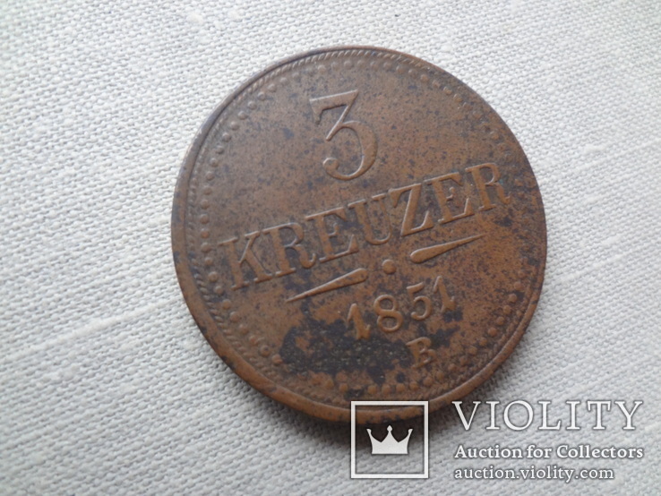 3 крейцера 1851 Австро-Венгрия     (10.2.6)~, фото №3