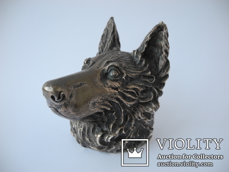 Серебряная фигура Голова волка или собаки ( серебро 800 пр. вес 552 гр ), фото №2