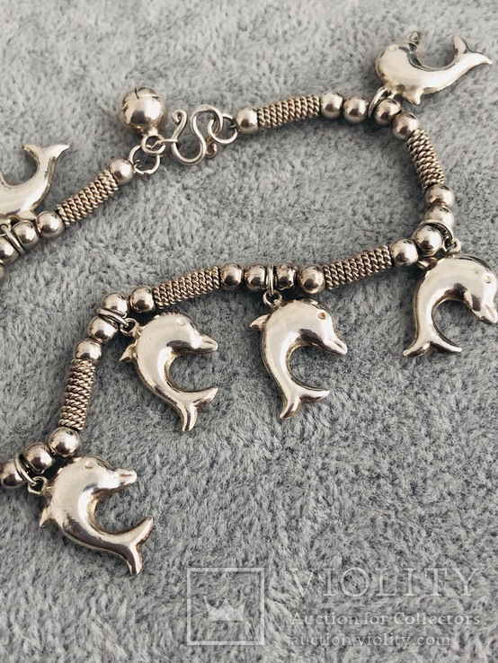 Серебряный браслет с подвесками дельфинами (серебро 925 пр, вес 14,9 гр), фото №4