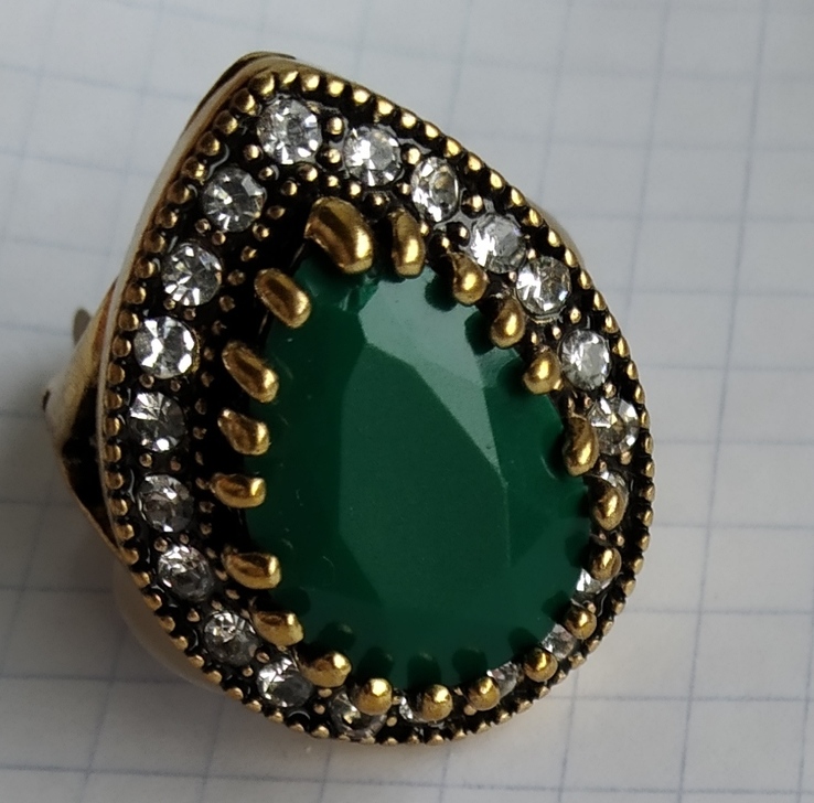 Кольцо "Маркиза" с зеленым камнем, фото №6