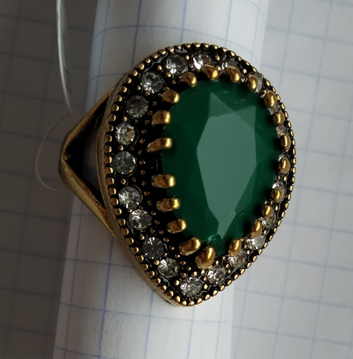 Кольцо "Маркиза" с зеленым камнем, фото №9