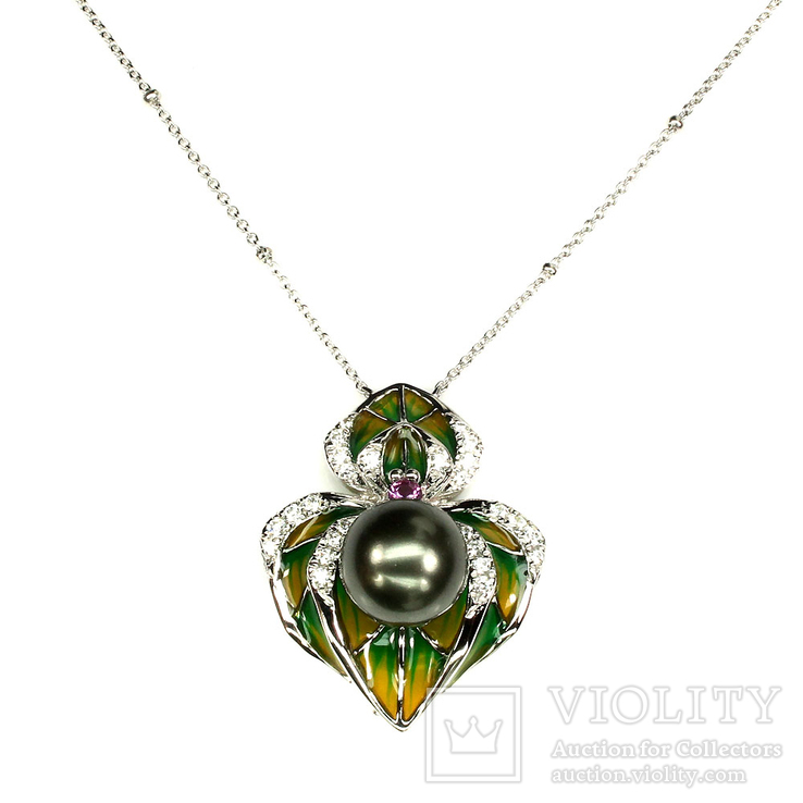 Ожерелье с таитянской жемчужиной и эмалью, фото №2