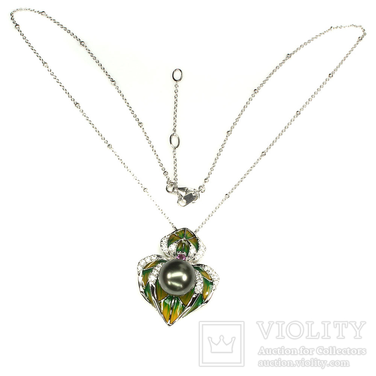 Ожерелье с таитянской жемчужиной и эмалью, фото №3