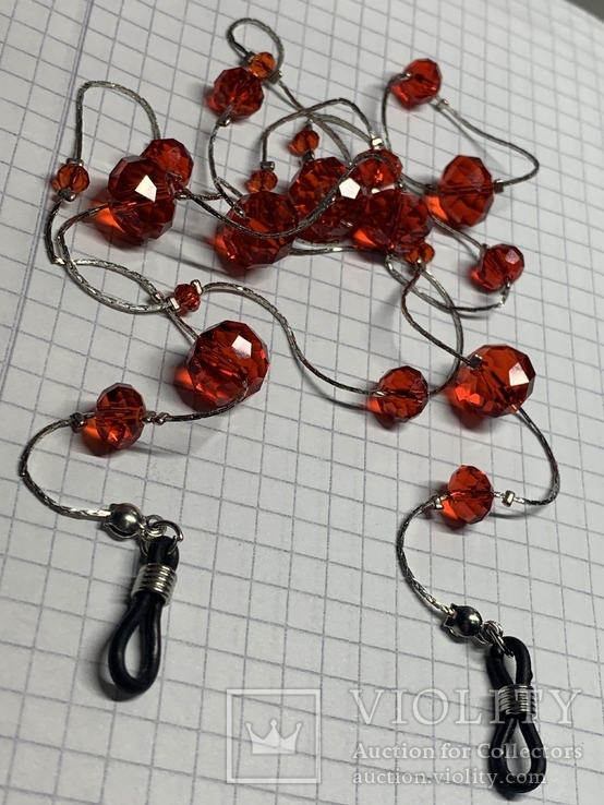 Винтажная Цепочка для очков с красными кристаллами ( не пластик), фото №2