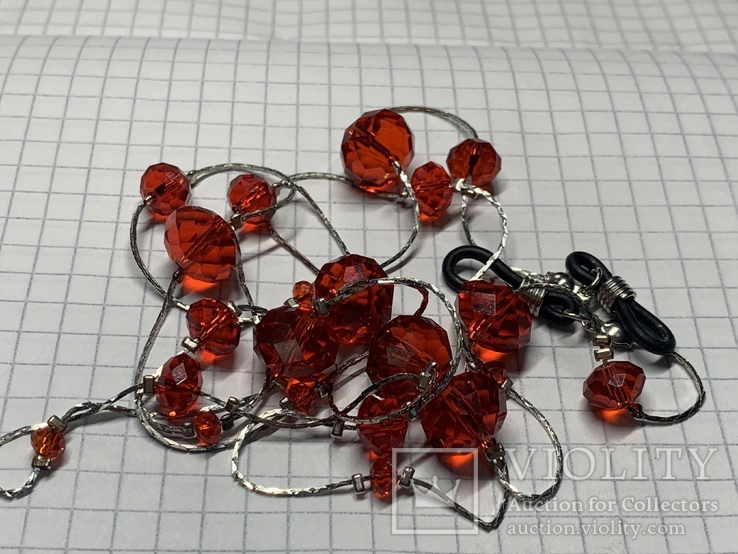 Винтажная Цепочка для очков с красными кристаллами ( не пластик), фото №4