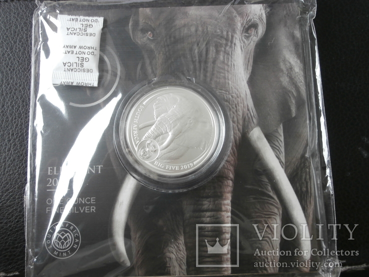 Слон серебряная монета серии "Большая пятерка" Южная Африка 2019г., фото №5