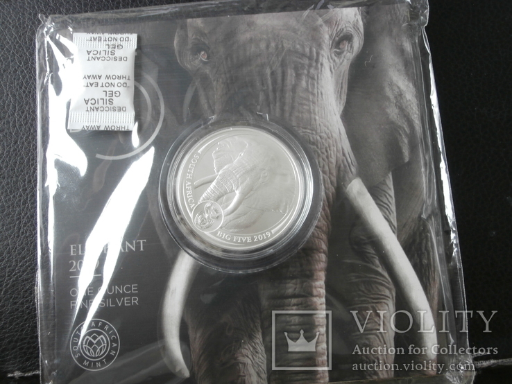 Слон серебряная монета серии "Большая пятерка" Южная Африка 2019г., фото №7