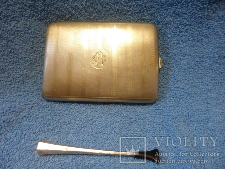Серебрянний портсигар с муштуком, фото №2
