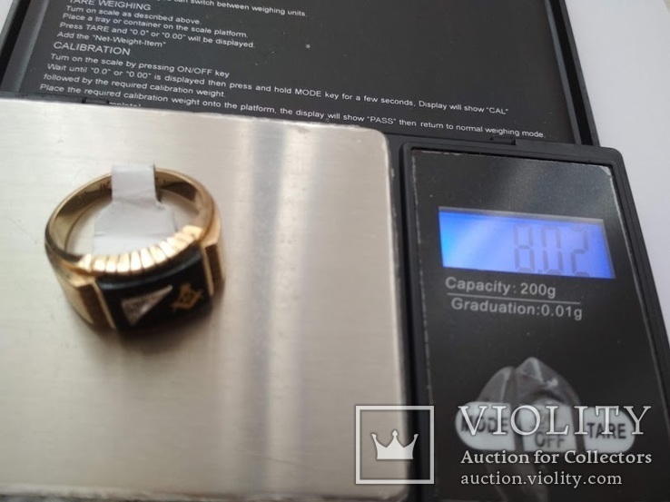 Мужское золотое кольцо с масонской символикой и бриллиантом, фото №5