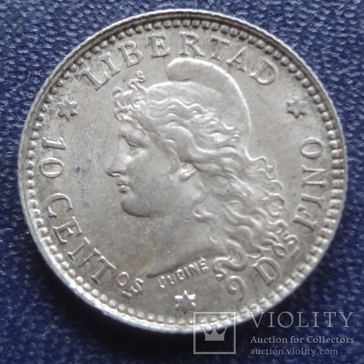 10 центаво 1882 Аргентина серебро (1.1.28), photo number 2