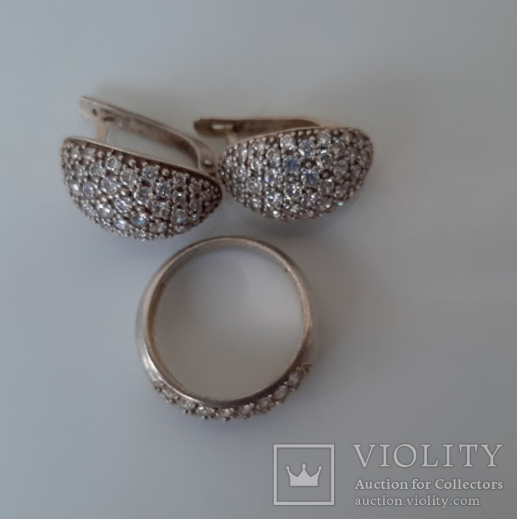 Комплект серьги и кольцо серебро 925 проба, фото №3