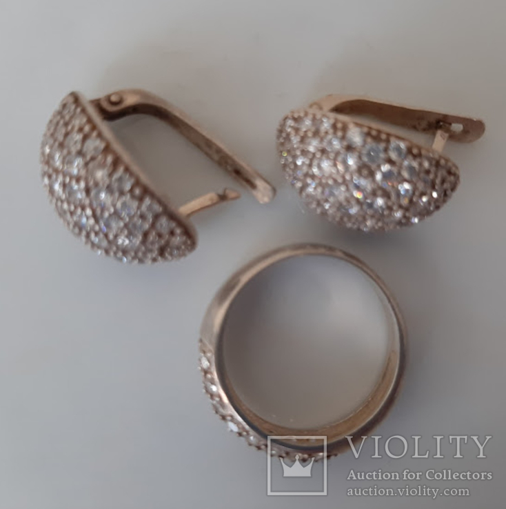 Комплект серьги и кольцо серебро 925 проба, фото №4