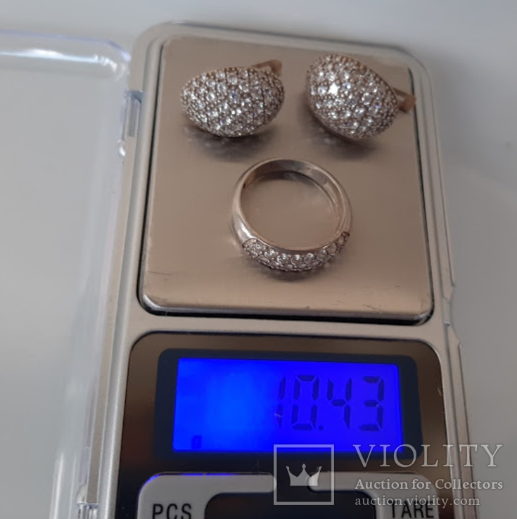Комплект серьги и кольцо серебро 925 проба, фото №6