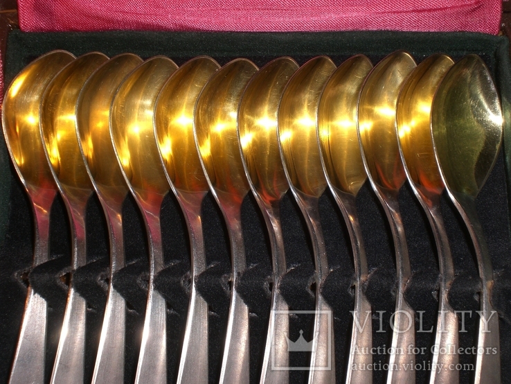 Набор серебряных чайных ложечек 12 шт. 300 г 875 пробы, фото №3