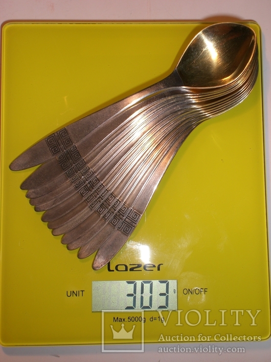Набор серебряных чайных ложечек 12 шт. 300 г 875 пробы, фото №8