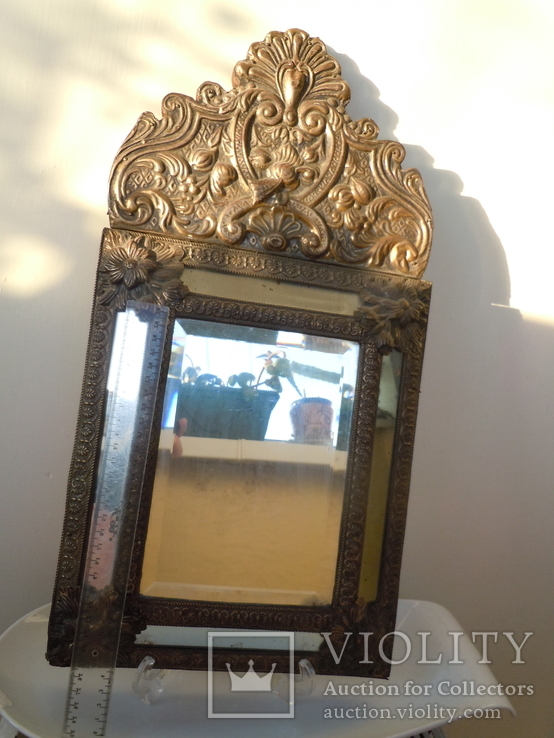 Антикварное зеркало латунь и дерево, фото №5