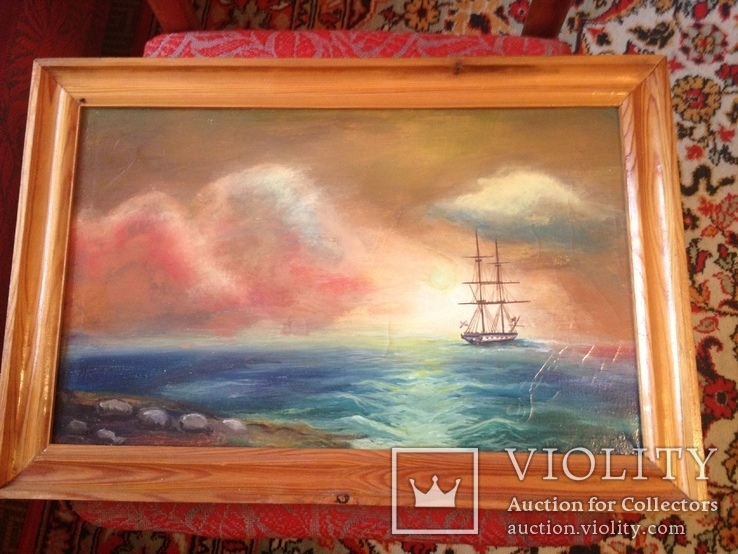 Морской пейзаж парусник корабль море картина шторм флагман, фото №2