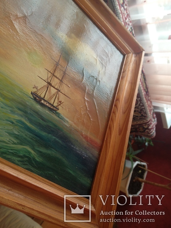 Морской пейзаж парусник корабль море картина шторм флагман, фото №5