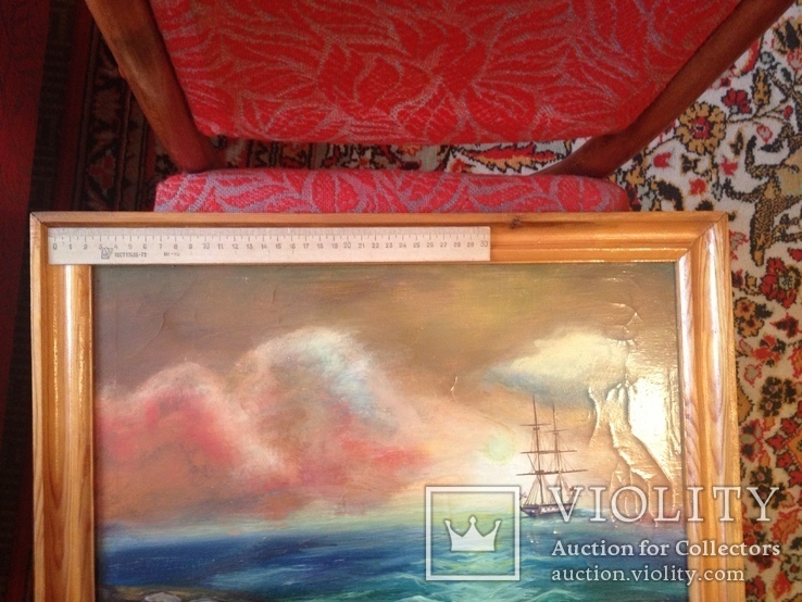 Морской пейзаж парусник корабль море картина шторм флагман, фото №12
