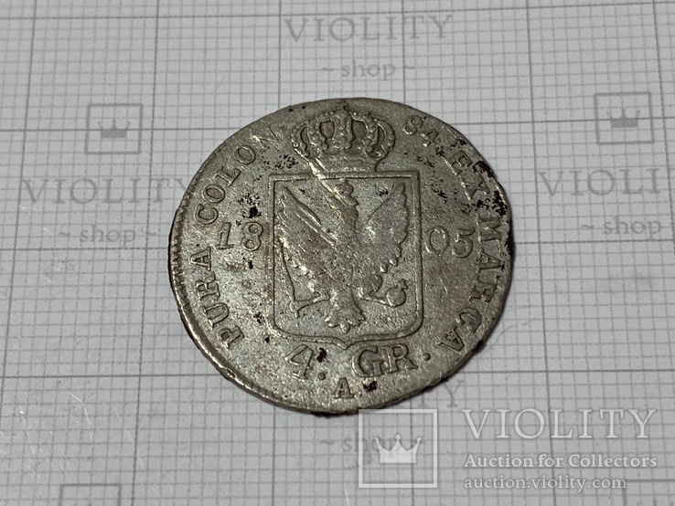 4 гроша 1805 года. Пруссия, Фридрих Вильгельм III. Серебро, фото №2