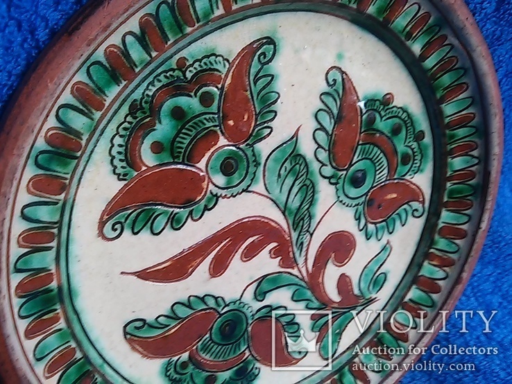 Старая тарелка, глина, ручная работа, ручная роспись, подписная СССР в диаметре 19 см, фото №8