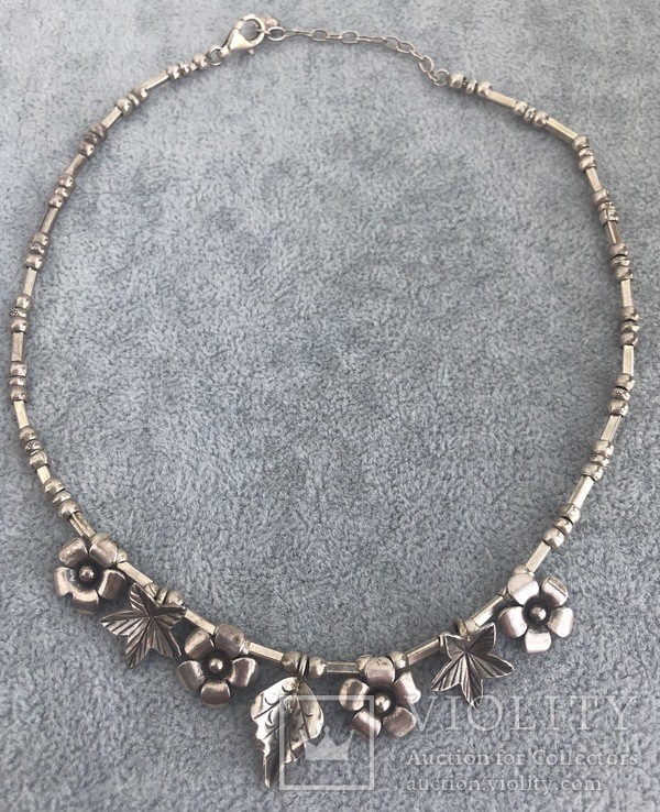 Серебряное ожерелье с цветочками (серебро 925 пр, вес 29,9 гр), фото №2
