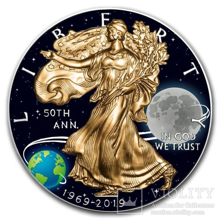 Серебряная монета 1 доллар США 2019 год. Серебро. Тираж 100 экземпляров в Мире., фото №2