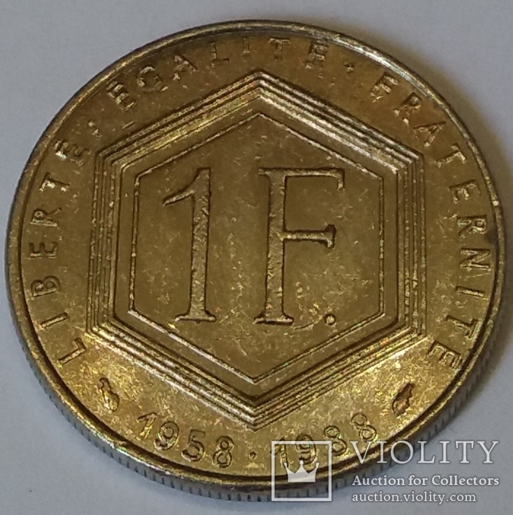 Франція 1 франк, 1988 30-та річниця - П'ята Республіка, фото №2