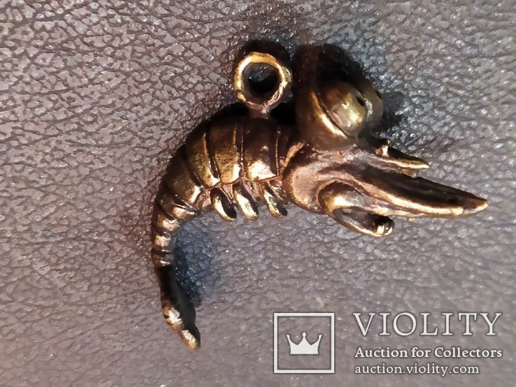 Креветка бронза коллекционная миниатюра 4 см бронза брело 4,5 см, фото №4