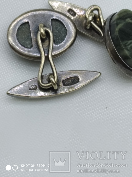 Запонки серебряные с камнями, 875 проба, СССР, винтаж, фото №8