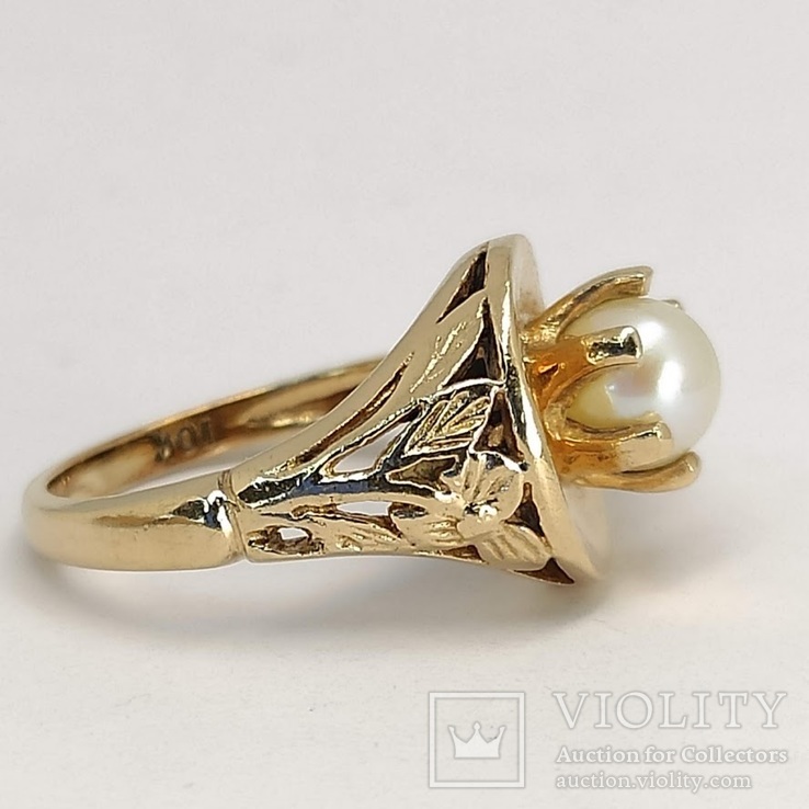 Винтажное золотое (10к) кольцо с тремя жемчужинами, фото №7