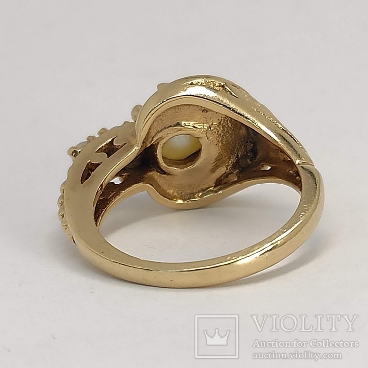Винтажное золотое (10к) кольцо с тремя жемчужинами, фото №9