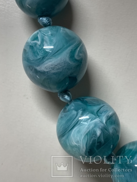 Винтажные голубые бусы с Англии с крупных шаров 107 грам, фото №4