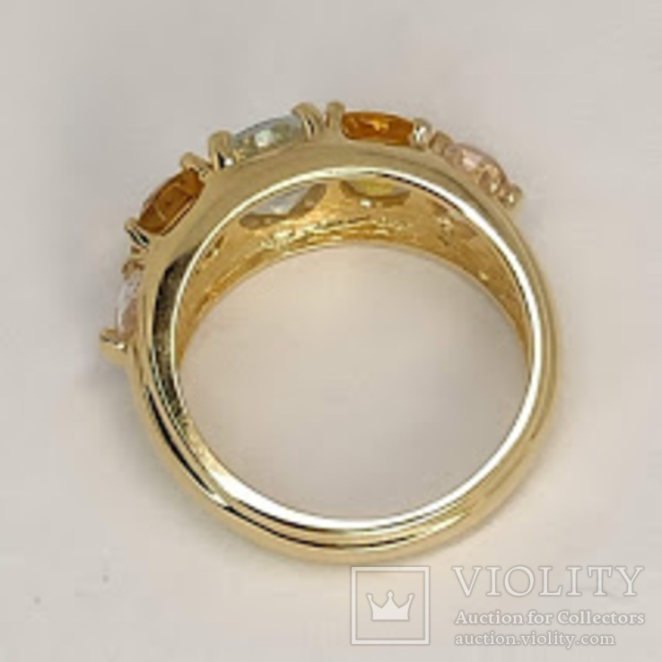 Золотое кольцо с аквамарином, цитринами и морганитами, фото №5