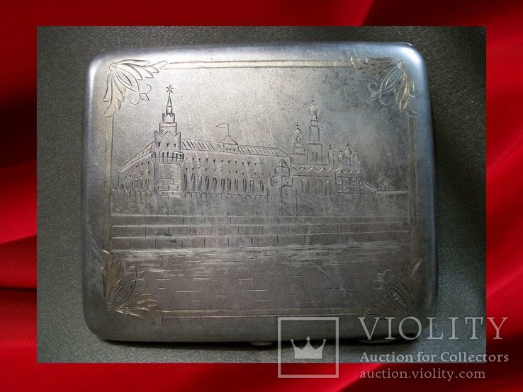 1612 Старый портсигар Кремль, штихель, серебрение, позолота, мельхиор., фото №2