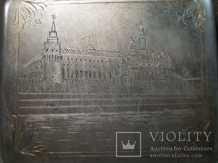1612 Старый портсигар Кремль, штихель, серебрение, позолота, мельхиор., фото №5