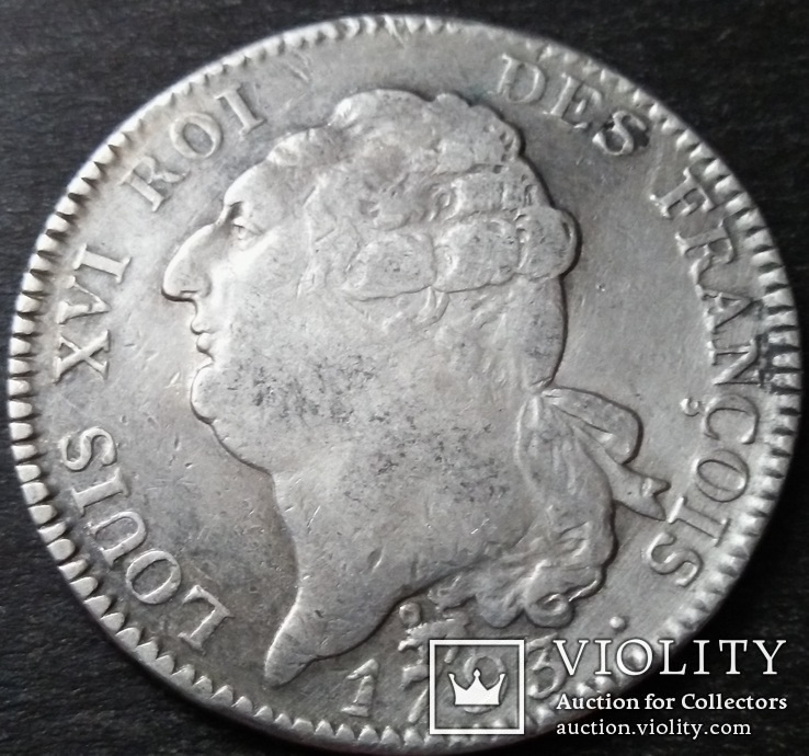 1 ЭКЮ 1793 года, Король Людовик XVI (1774 - 1793), Франция, серебро, фото №2