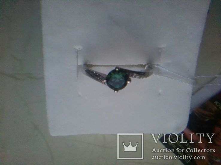 Срібний гарнітур Ася кольцо р. 17,5 і сережки із зеленим кварцем, фото №7