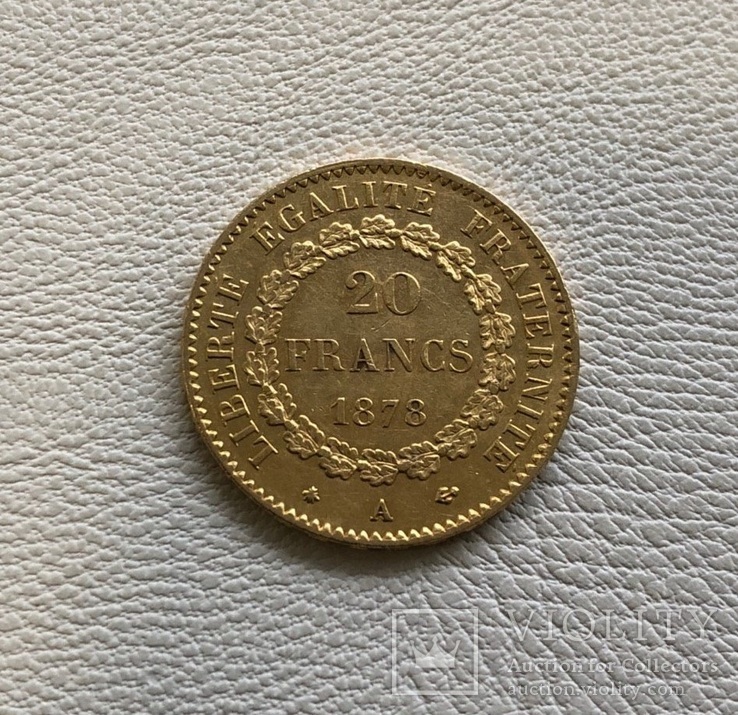 Франция 20 франков 1878 год золото 900’, фото №3