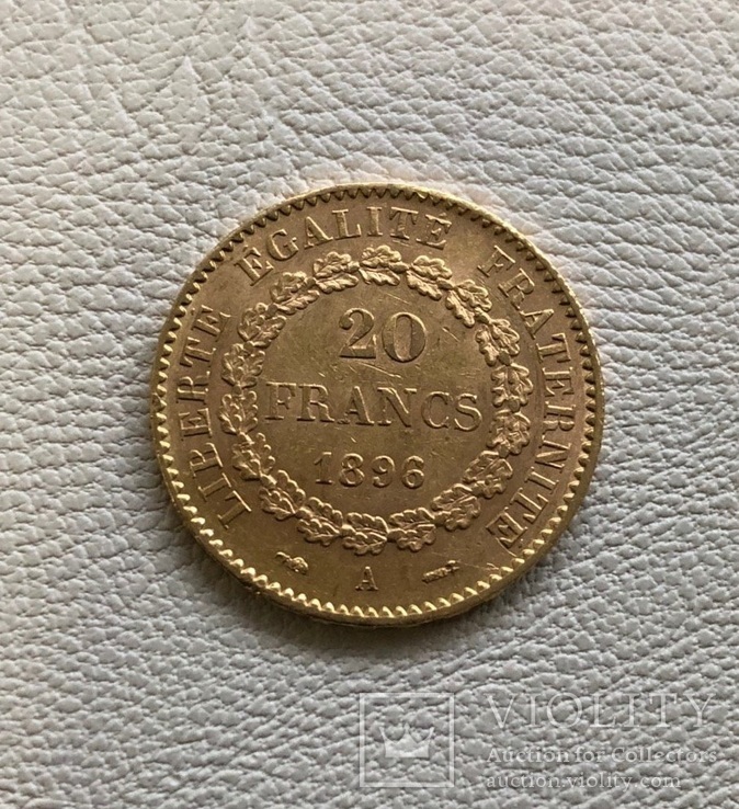 Франция 20 франков 1896 год золото 900’, фото №3