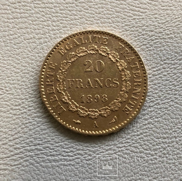 Франция 20 франков 1898 год золото 900’, фото №3