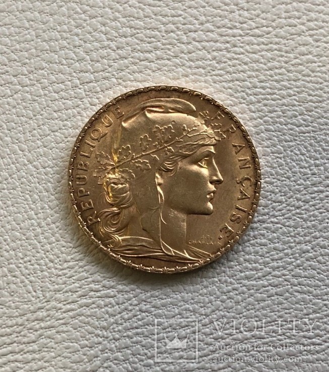 Франция 20 франков 1907 год золото 900’, фото №2