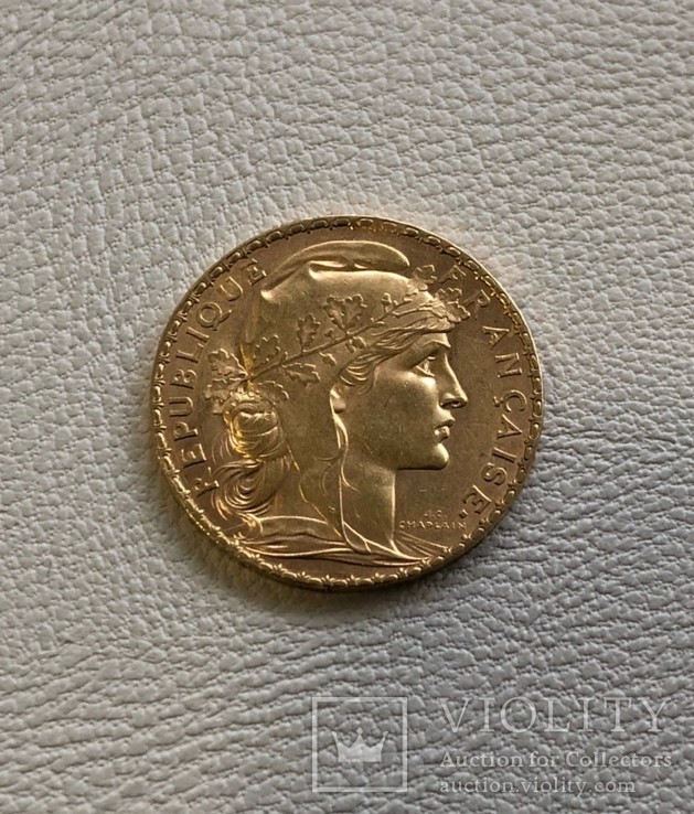 Франция 20 франков 1912 год золото 900’, фото №4
