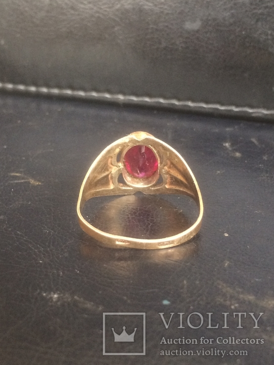 Перстень с красным камнем в позолоте 875, фото №5