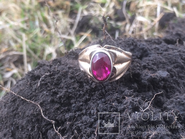 Перстень с красным камнем в позолоте 875, фото №13
