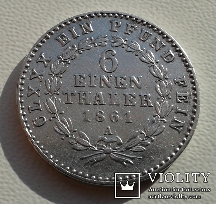  Монета  ⅙ талера 1861 г. Анхальт - Бернбург. серебро., фото №5
